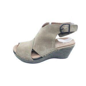 Dansko Shayla Taupe Nubuck Leather Wedge Sandal Open Toe Womens Size 37 US 6.5-7